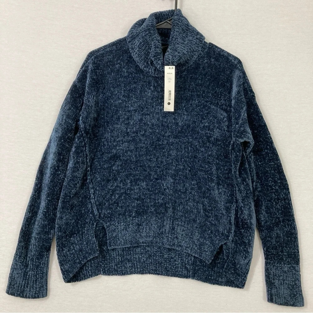 New Aqua Blue Teal Cowl Neck Chenille Sweater size Large